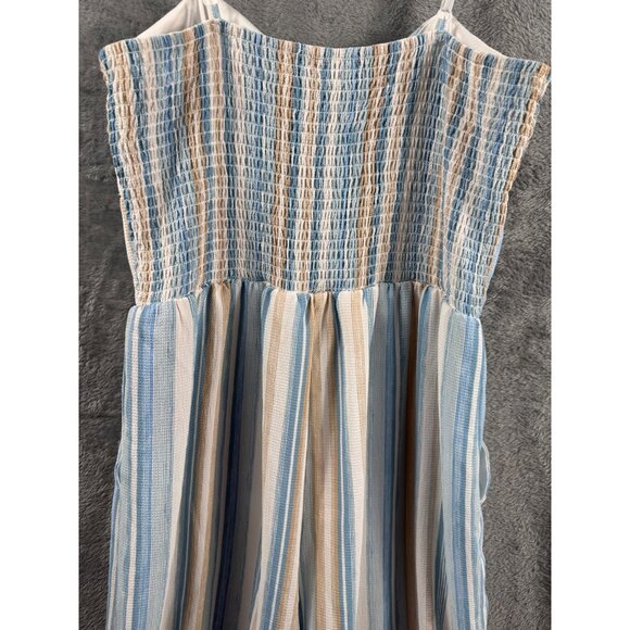 Womans Jumpsuit Striped With Bow Front By As U Wish Size L Blue & Beige - Picture 14 of 15